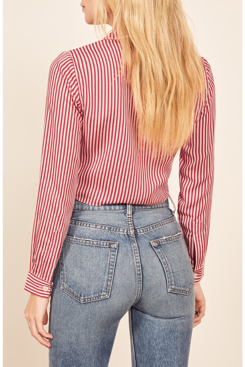 Alexis Tie Front Top, Alternate, color, CHRISTOPHER STRIPE