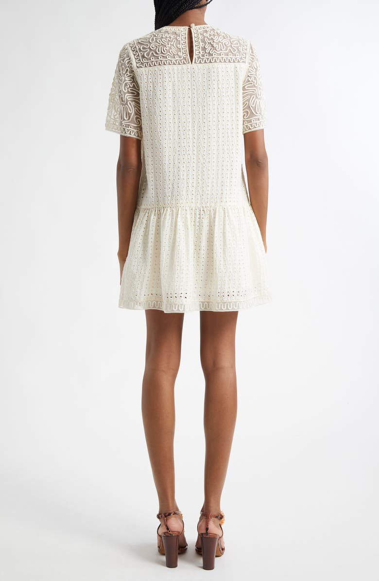 Ulla Johnson Gabi Soutache Lace Detail Cotton & Silk Eyelet Minidress, Alternate, color, Ivory