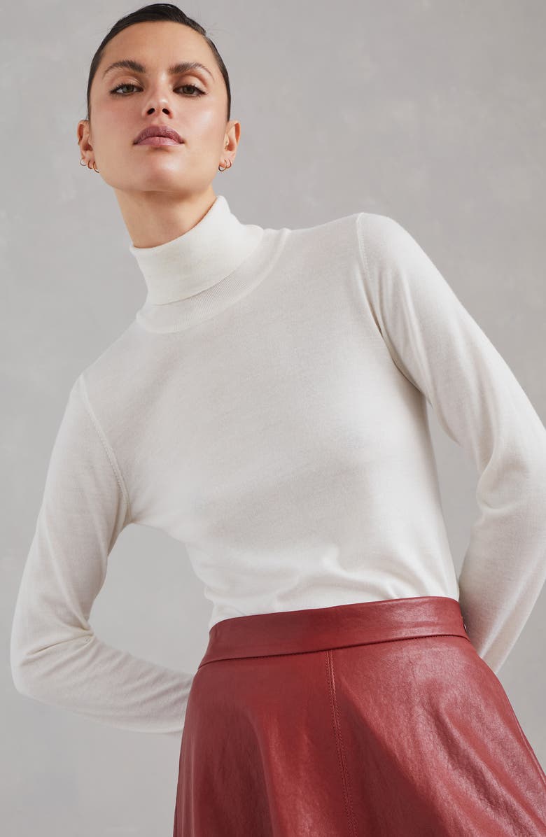 Brunello Cucinelli Natural leather midi circle skirt, Alternate, color, 