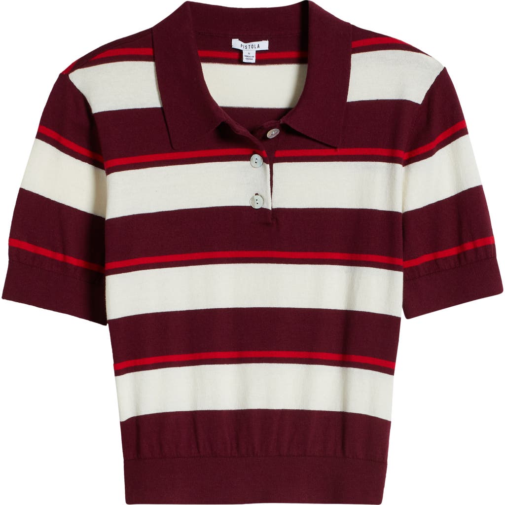 Pistola Drea Stripe Cotton Sweater Polo In Ruby Sangria Stripe