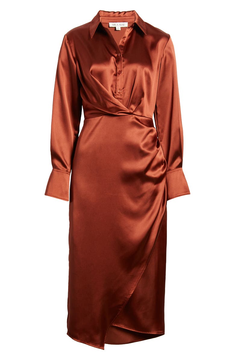 Mila Mae Long Sleeve Satin Shirtdress, Alternate, color, 