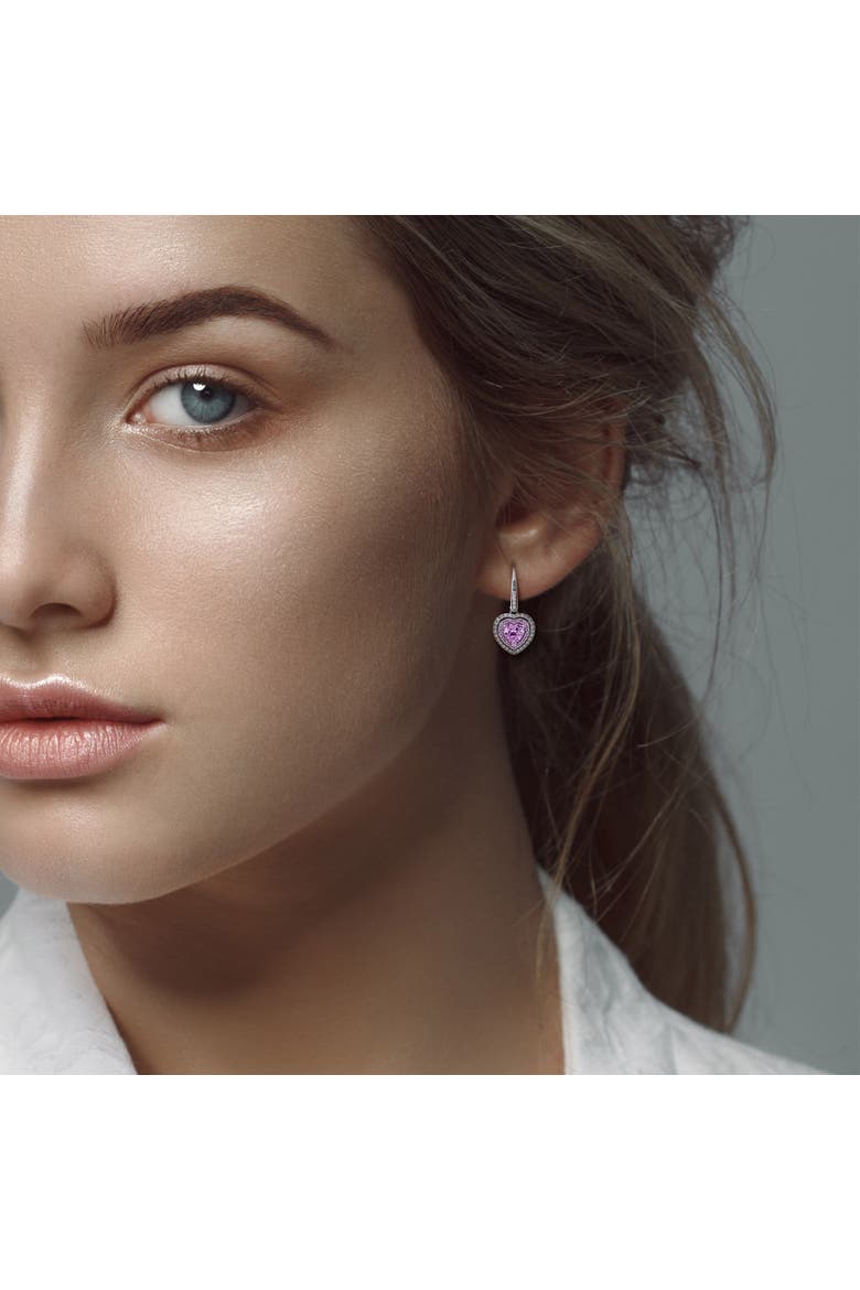 Pink & White Sapphire Heart Earrings 10K, Alternate, color, Pink Sapphire