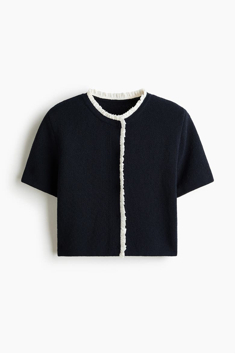 Frill-trimmed Cardigan, Alternate, color, Navy blue/cream