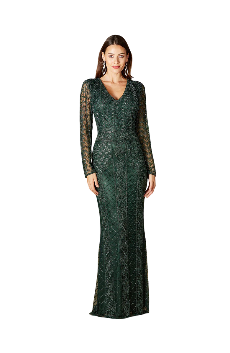 LARA New York Long Sleeve Beaded Dress, Main, color, Green