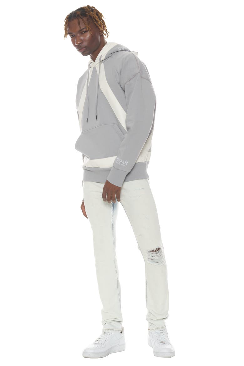 Taped Cotton Hoodie, Alternate, color, GHOST GREY