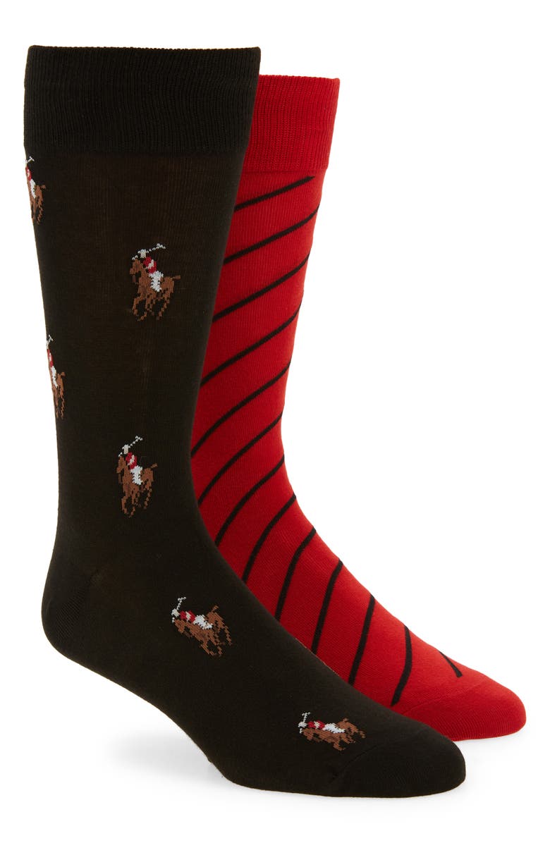Polo Ralph Lauren Assorted 2-Pack Pony Stripe Crew Socks, Main, color, 