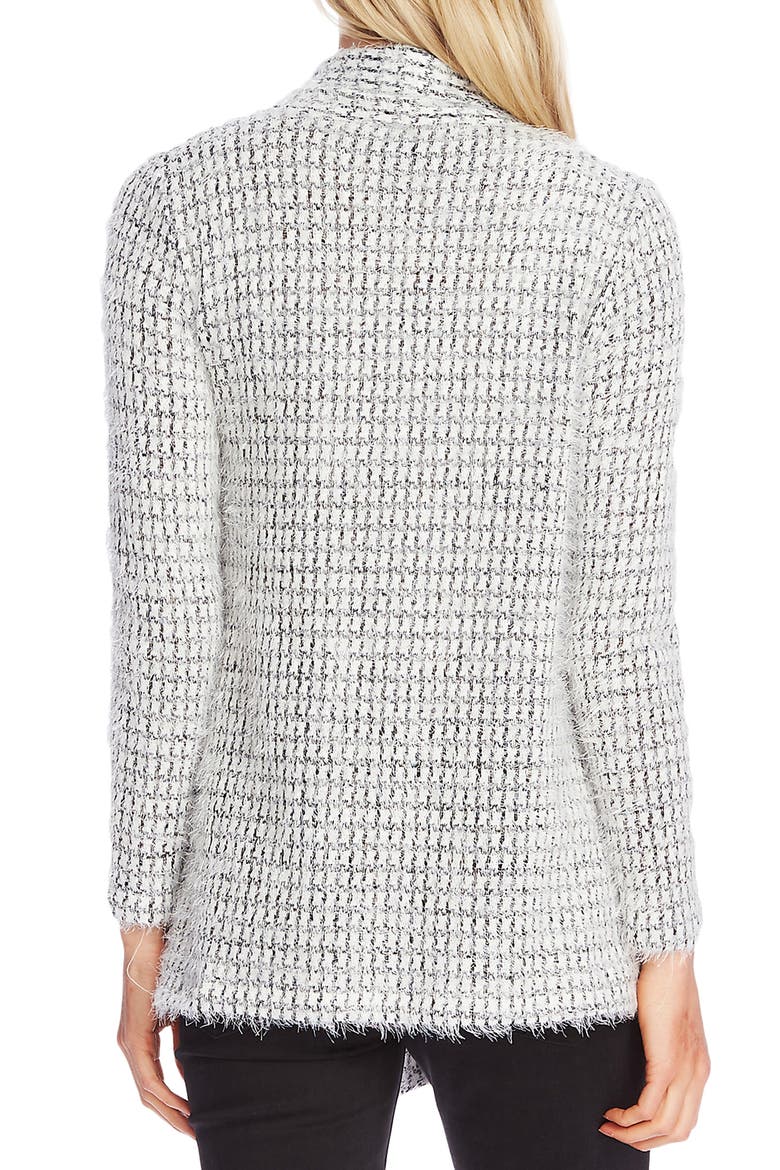 Drape Front Eyelash Houndstooth Cardigan, Alternate, color, RICH BLACK