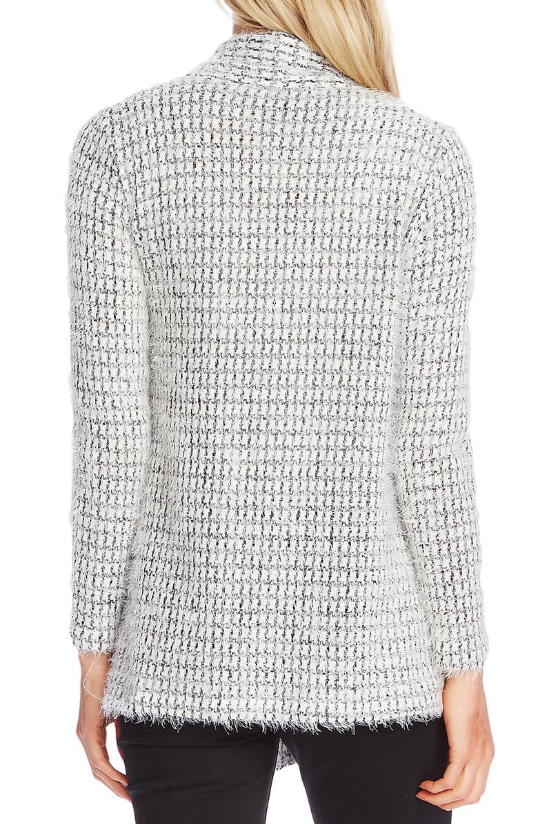 Vince Camuto Drape Front Eyelash Houndstooth Cardigan, Alternate, color, 