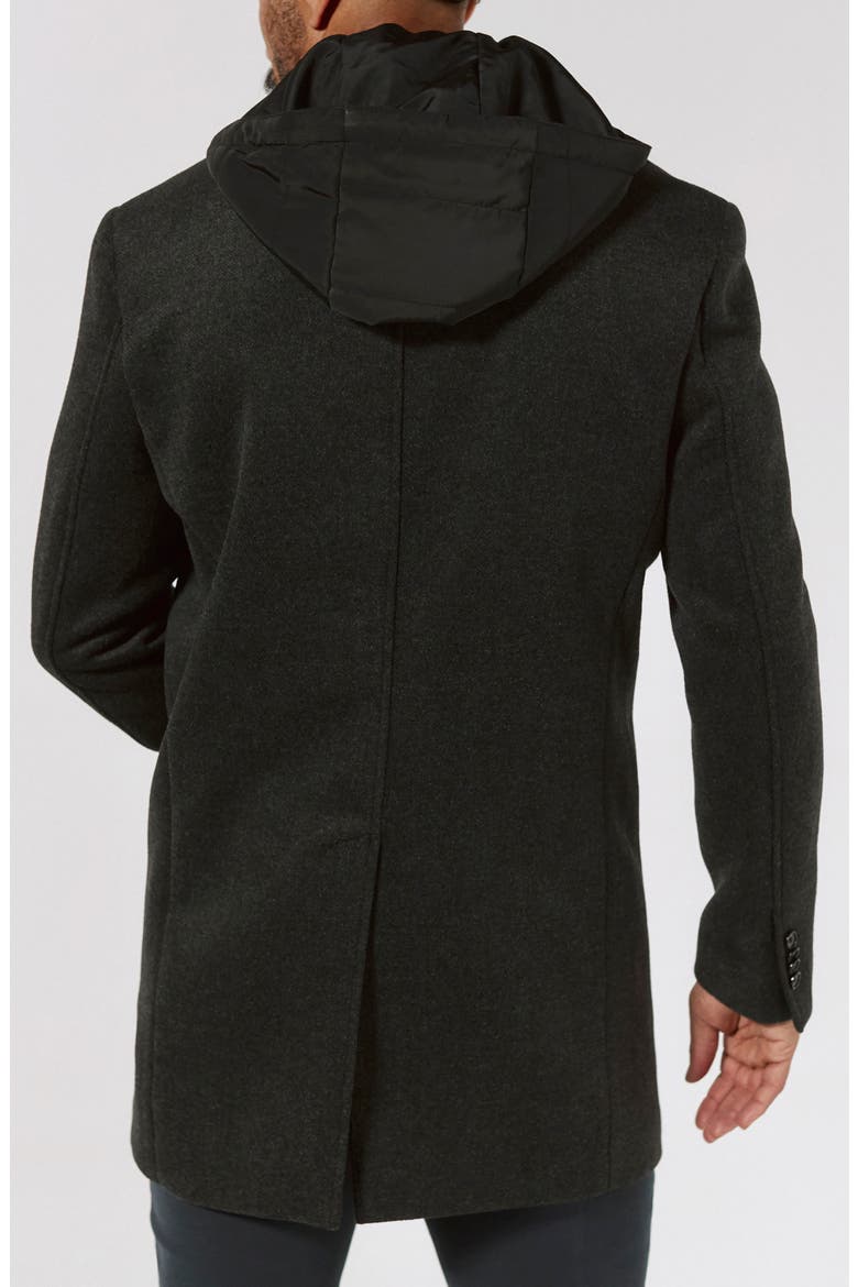 Midtown Felted Overcoat with Removable Hooded Puffer Bib, Alternate, color, CHARCOAL