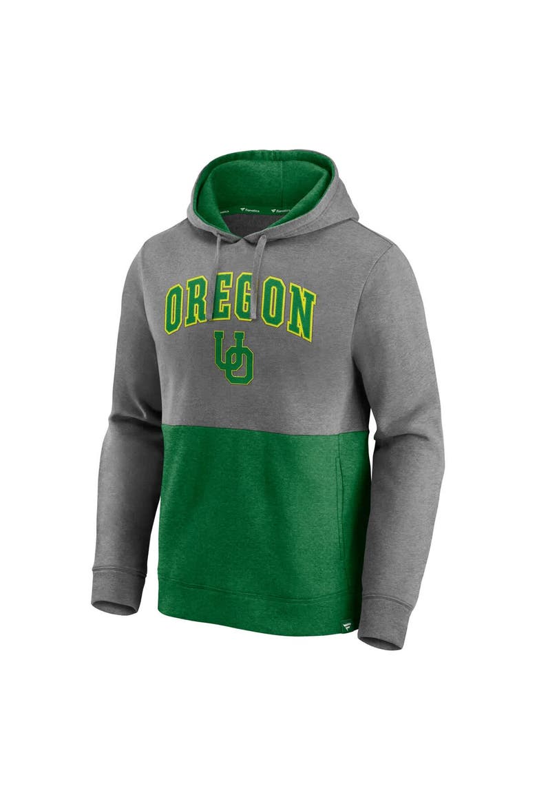 Men's Fanatics Heather Gray/Heather Green Oregon Ducks Block Party Pullover Hoodie, Alternate, color, Heather Gray