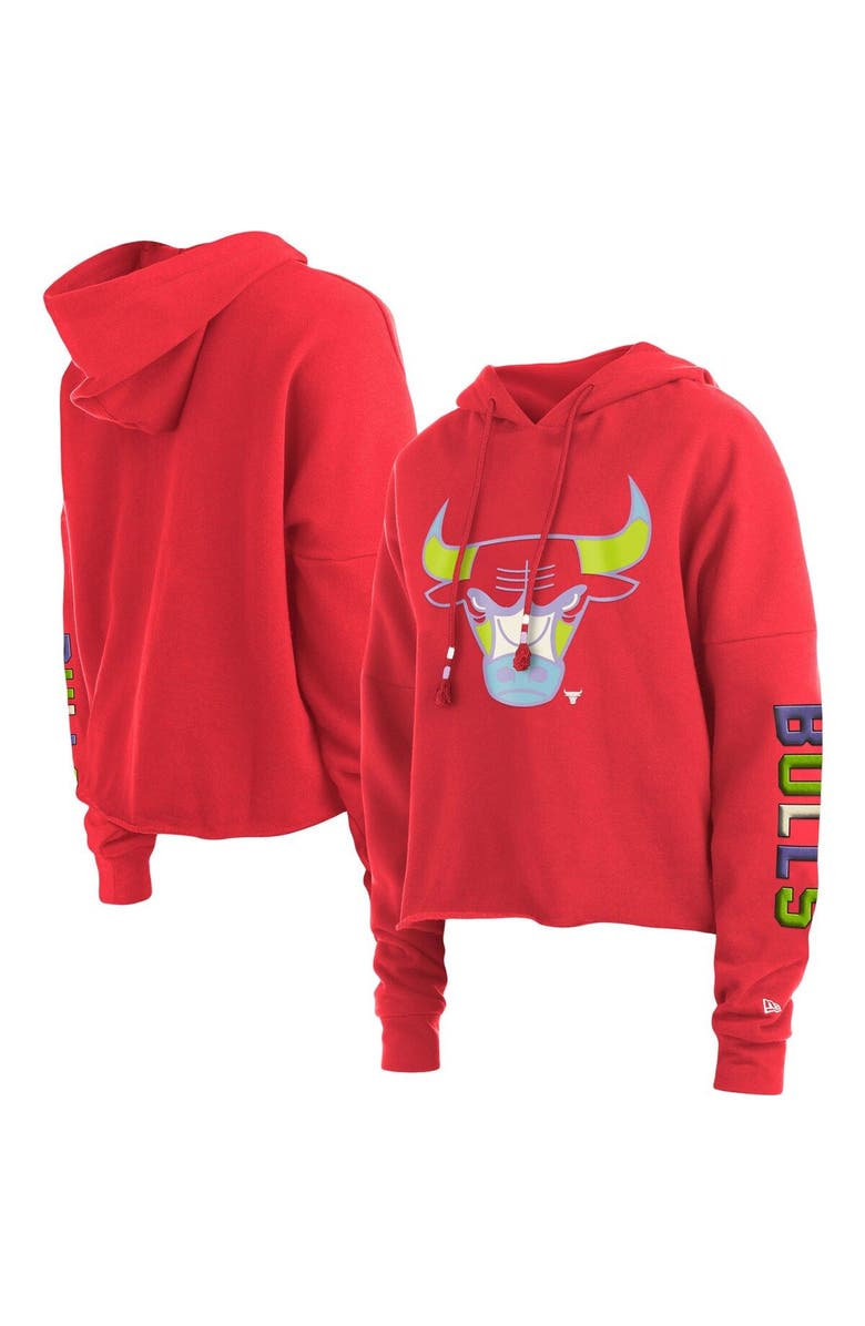 New Era Women's New Era Red Chicago Bulls Color Pack Cropped Top Pullover Hoodie, Main, color, Red