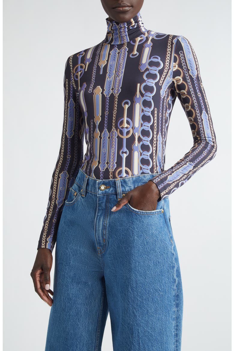 Heritage Chain Bridle Print Turtleneck Top, Main, color, MIDNIGHT MULTI