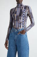 ST. JOHN Heritage Chain Bridle Print Turtleneck Top