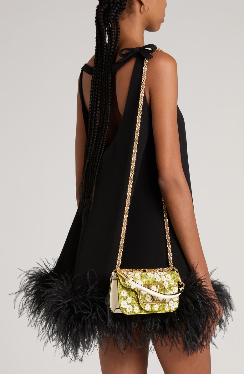 Valentino Garavani Small Daisy Locò Leather Shoulder Bag, Alternate, color, Verde-Avorio/ Ivory