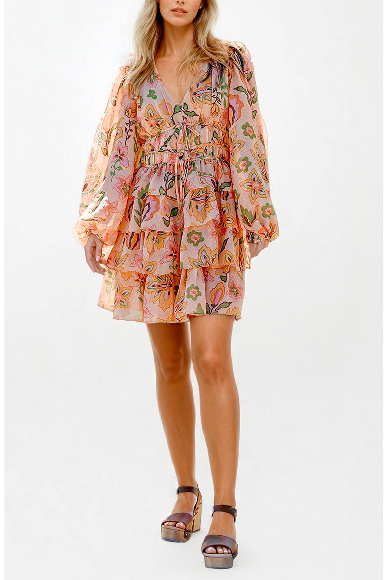 Gold Garden Metallic Mini Dress, Main, color, Orange