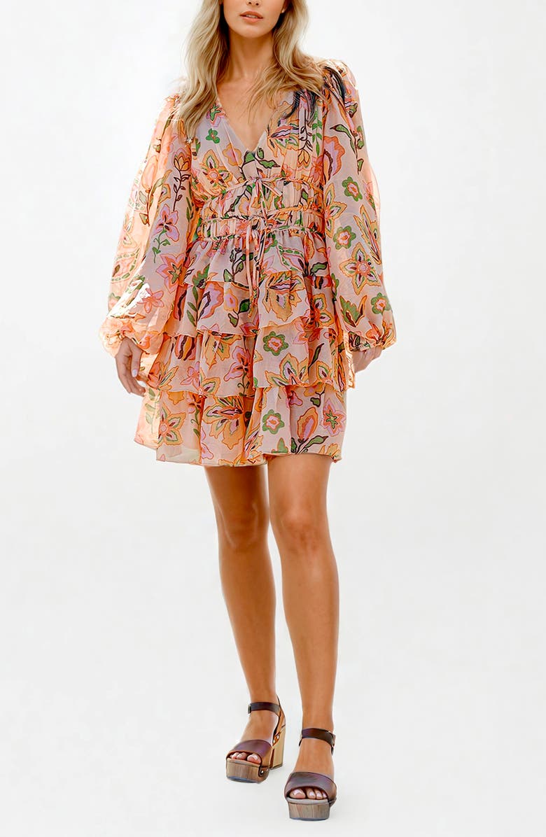 Jessie Zhao New York Gold Garden Metallic Mini Dress, Main, color, Orange