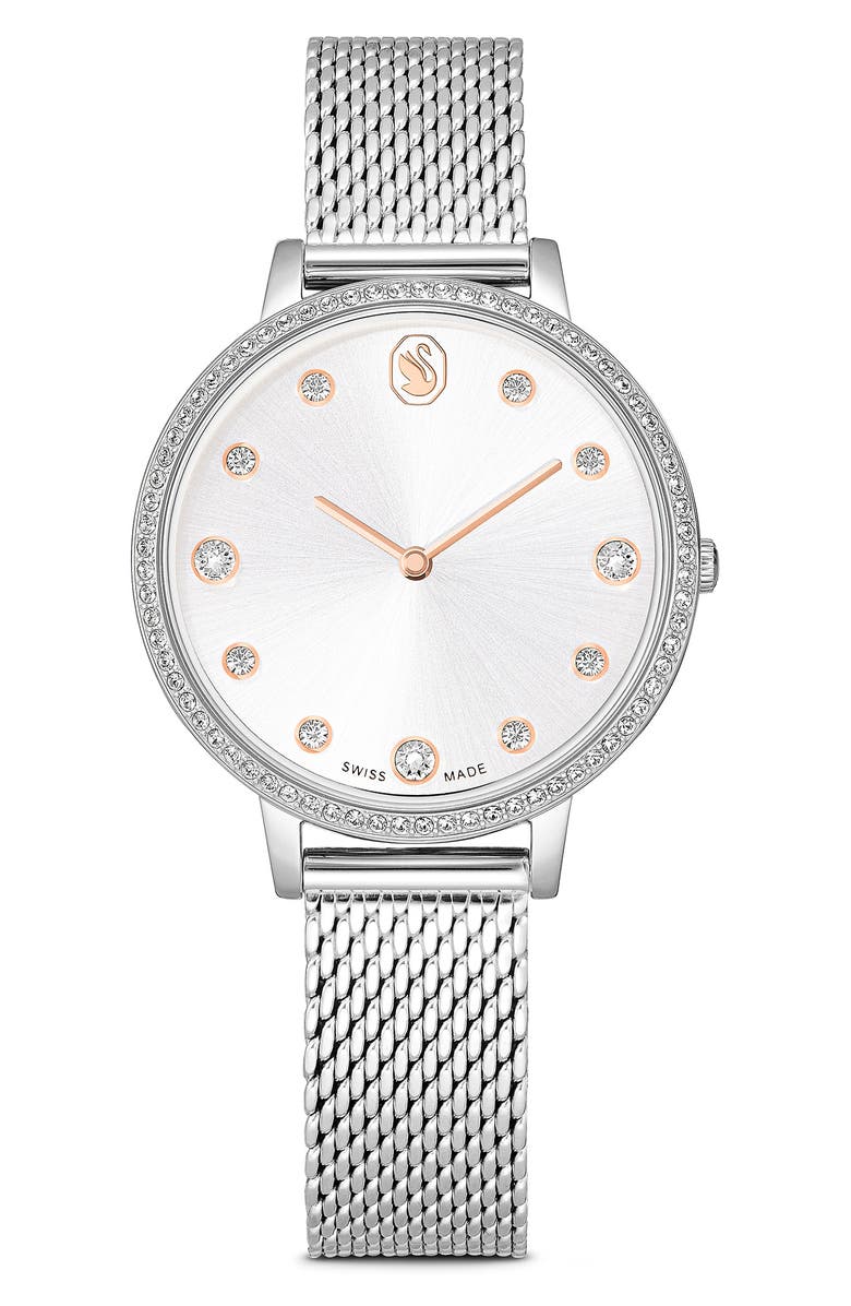 Swarovski Clarica Mesh Strap Watch, 35mm, Main, color, Silver