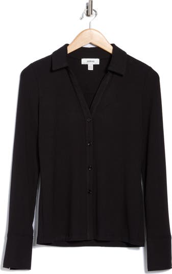 Long Sleeve Split Neck Ribbed Top