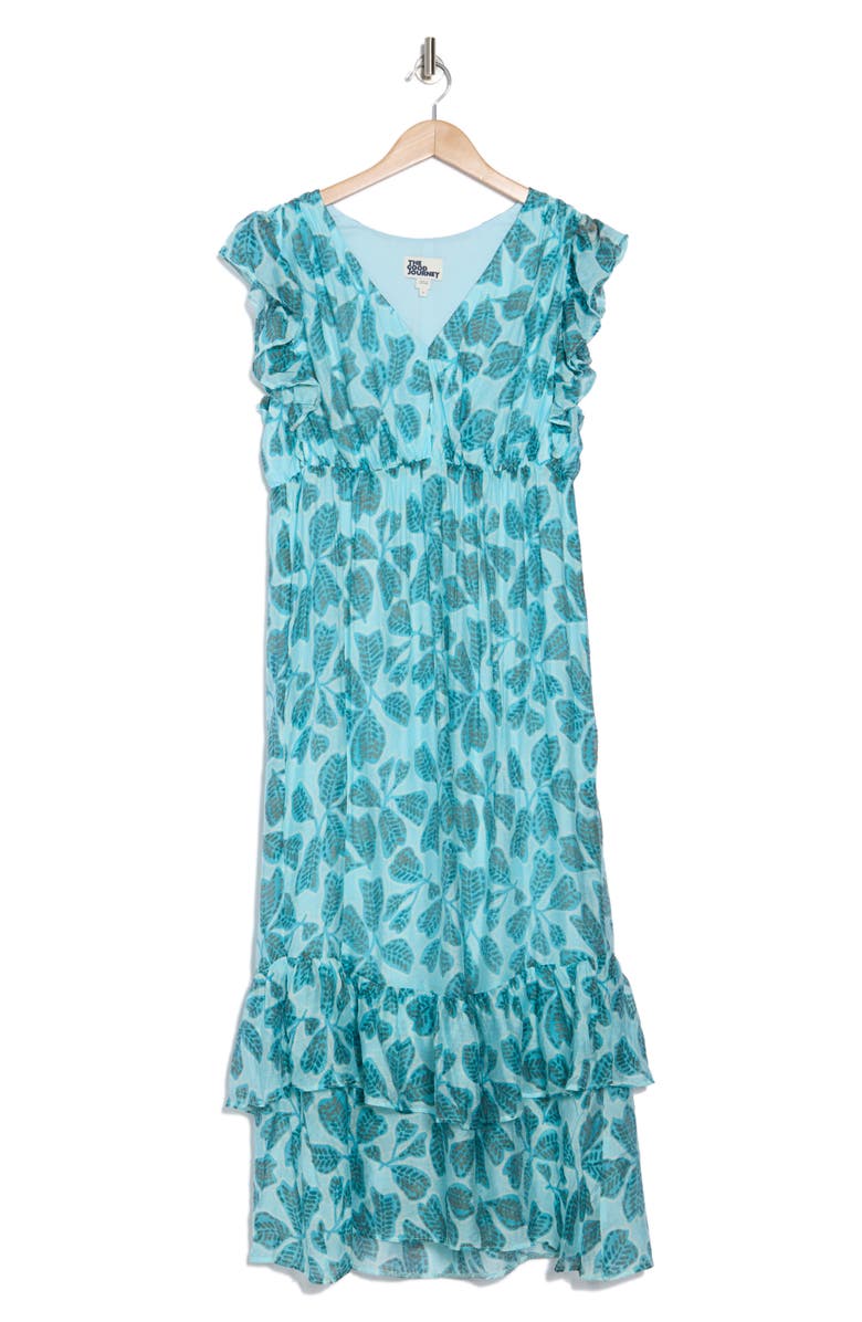 The Good Journey Ruffle Tiered Midi Dress, Alternate, color, Blue Combo