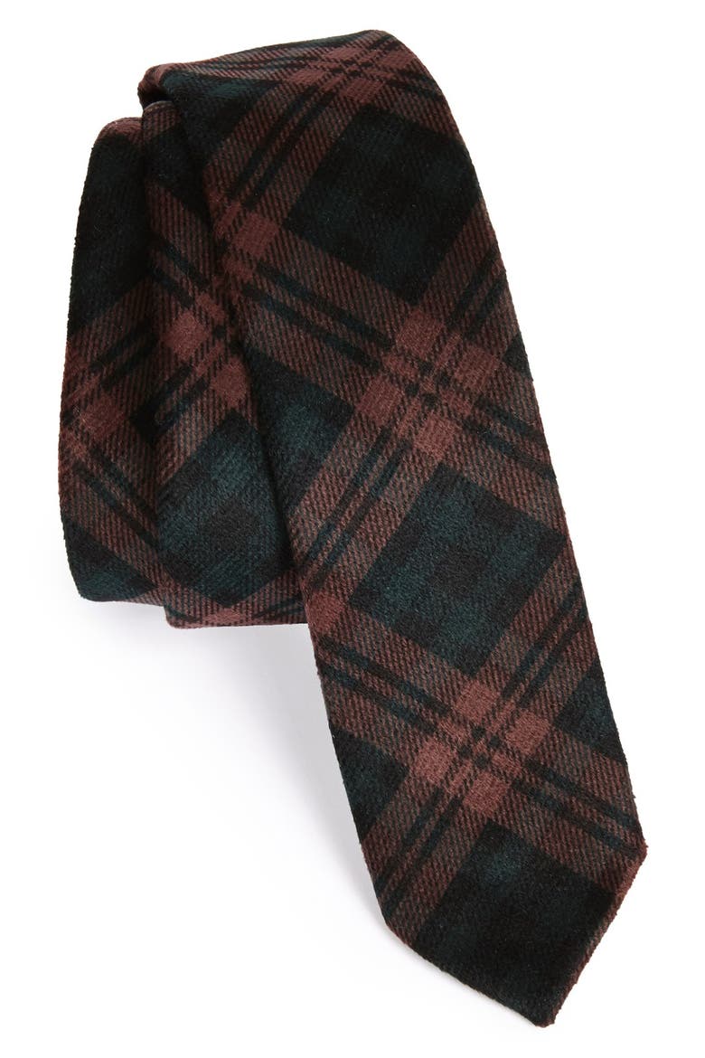 Plaid Velvet Slim Tie, Main, color, BURGUNDY MULTI