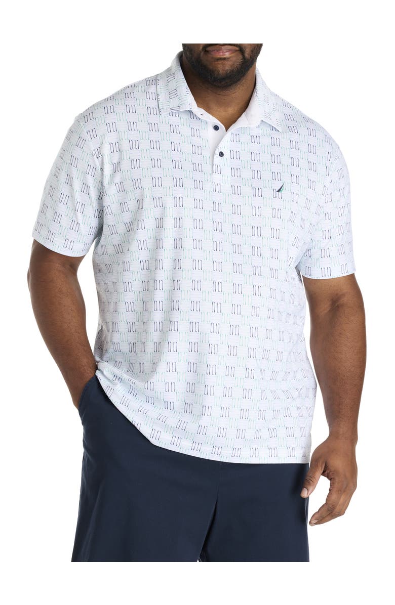 Nautica Big & Tall Geometric Print Performance Polo Shirt, Main, color, Bright White