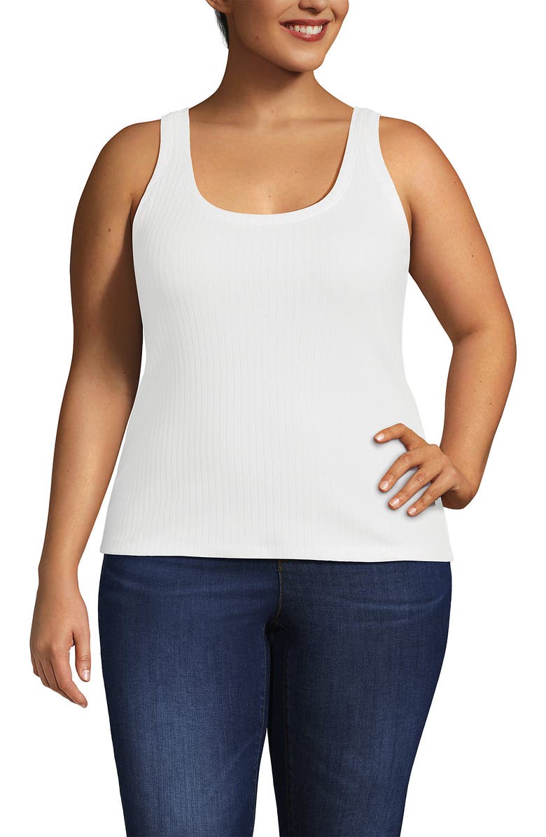 Lands' End Pointelle Rib UNeck Tank, Main, color, White