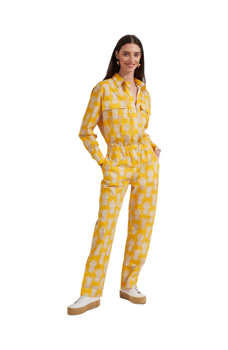 La DoubleJ Aviator Jumpsuit Pineapple Sunflower Yellow, Main, color, 