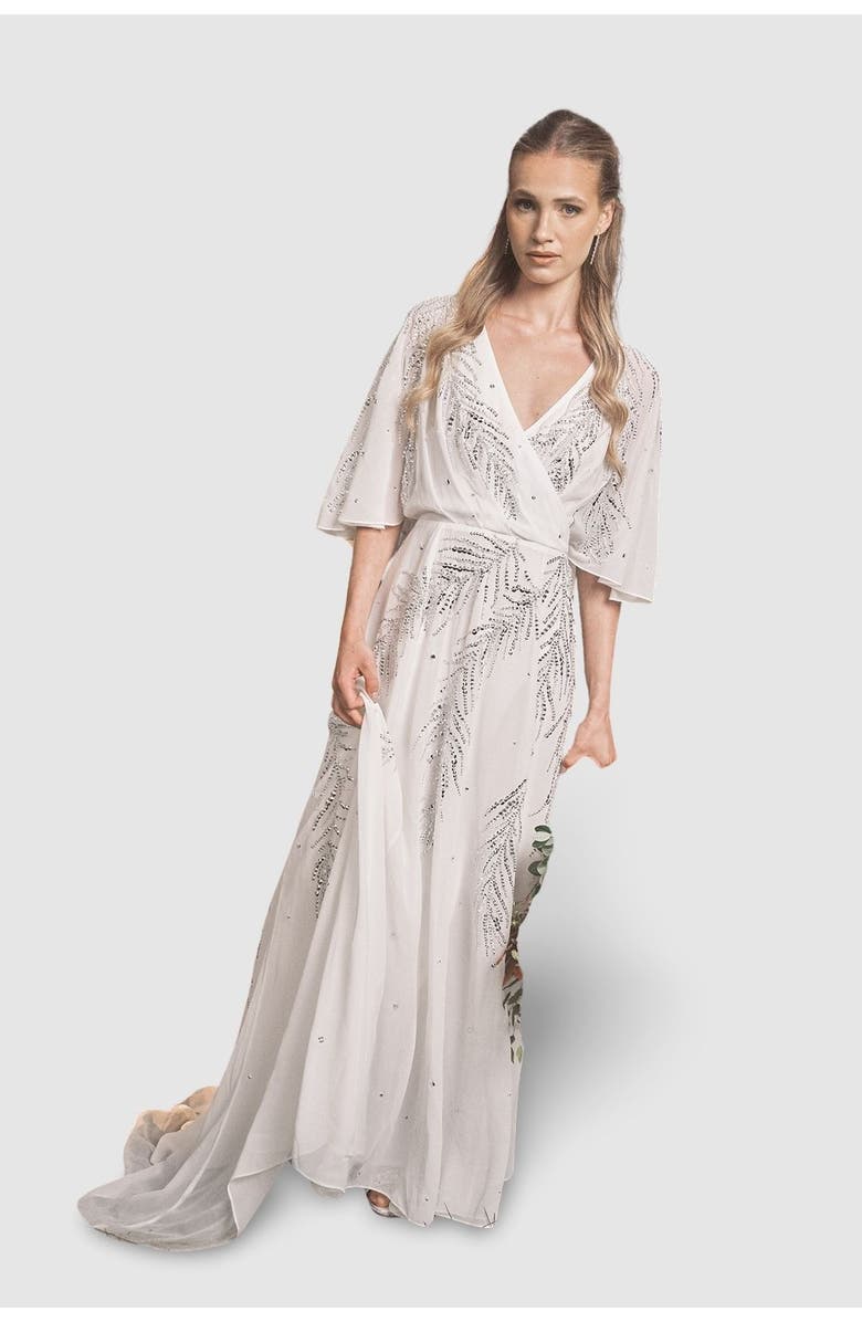 Coast Angel Sleeve Maxi Wedding Dress, Main, color, Ivory