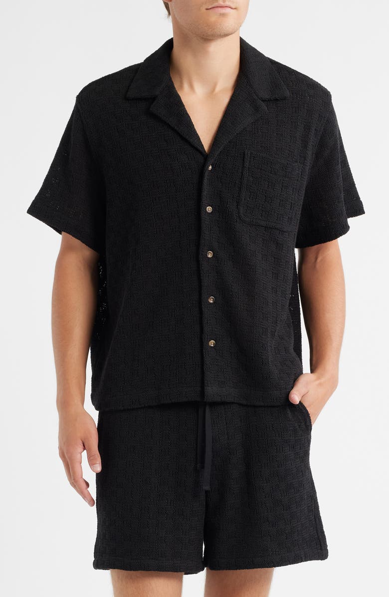 RIZORT Gregory Basket Weave Knit Camp Shirt, Main, color, Black