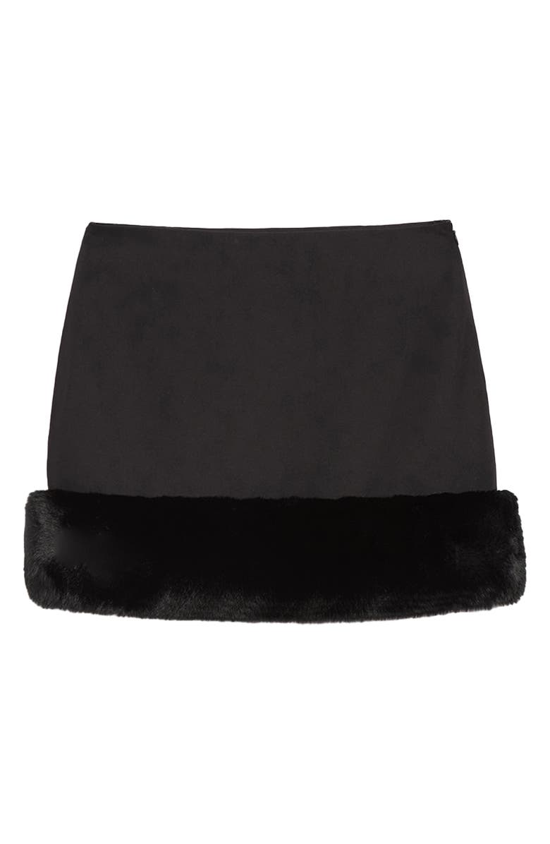 Apparis Meadow Stretch Crepe Miniskirt with Faux Fur Trim, Alternate, color, Noir / Noir