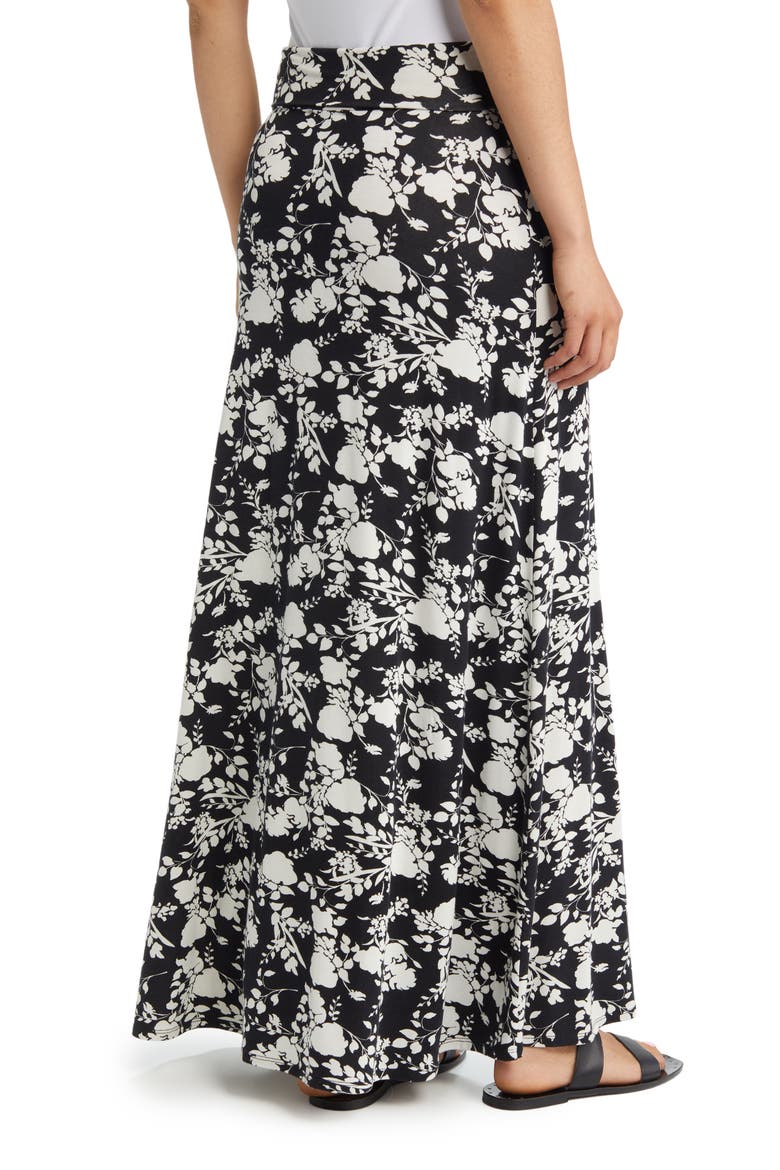 Floral Roll Top Maxi Skirt, Alternate, color, BLACK/IVORY