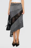 Princess Polly Midnight Memories Mixed Polka Dot & Lace Asymmetric Midi Skirt