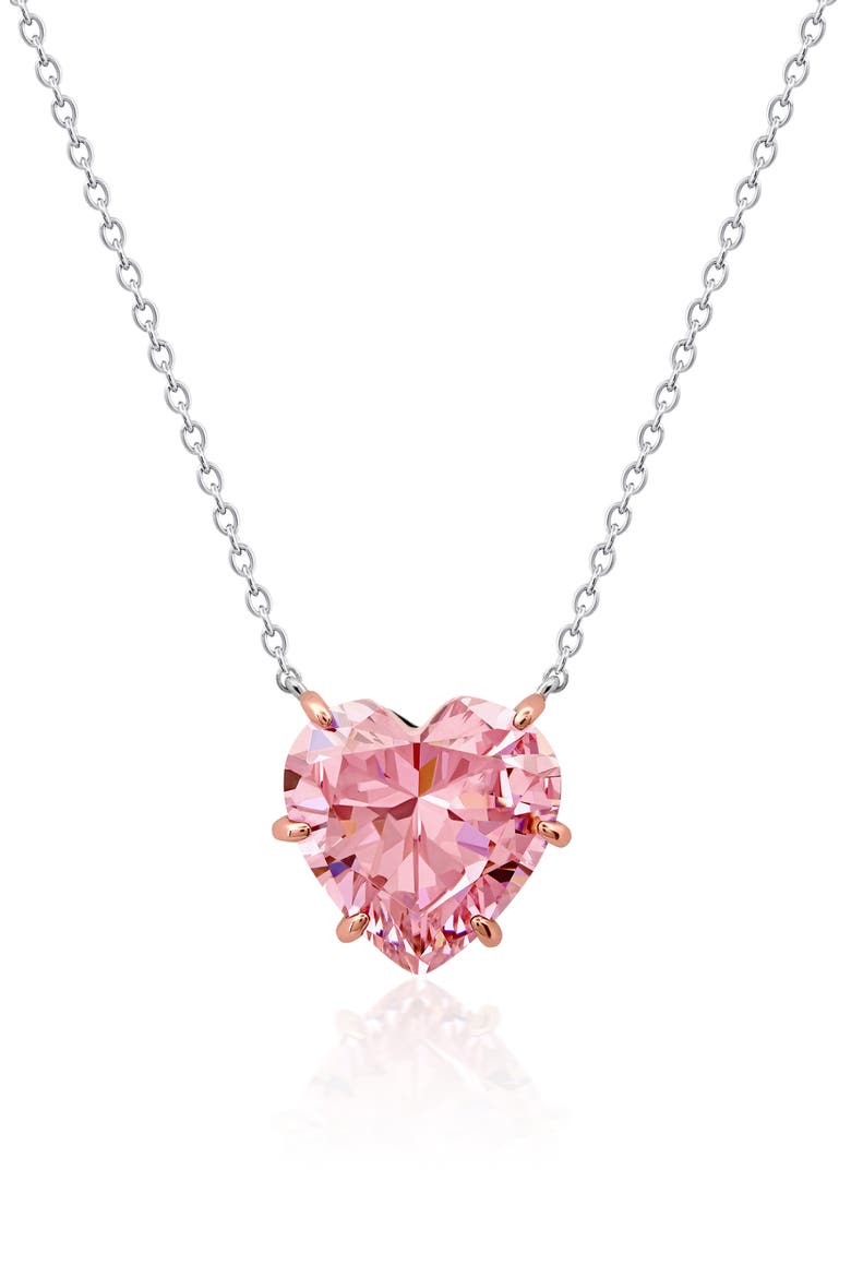 Pink Cubic Zirconia Heart Pendant Necklace, Main, color, PURE PLATINUM/ CLEAR STONE