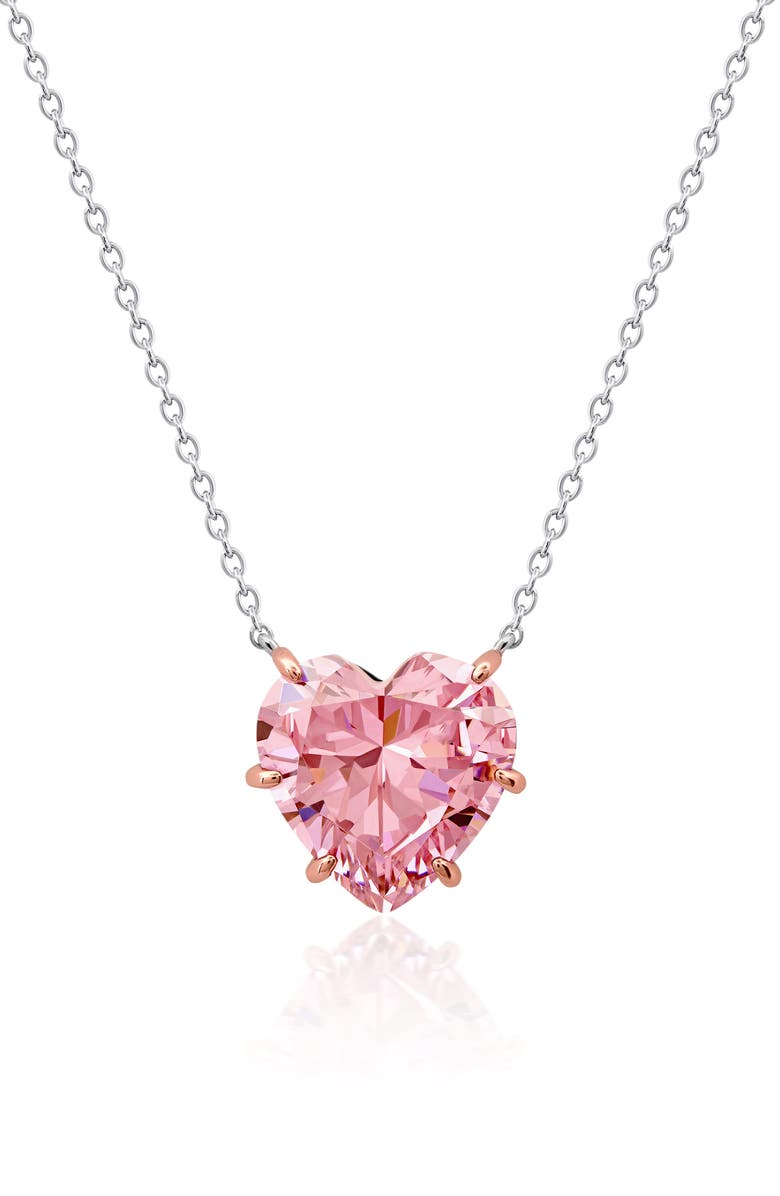 Crislu Pink Cubic Zirconia Heart Pendant Necklace, Main, color, Pure Platinum/ Clear Stone