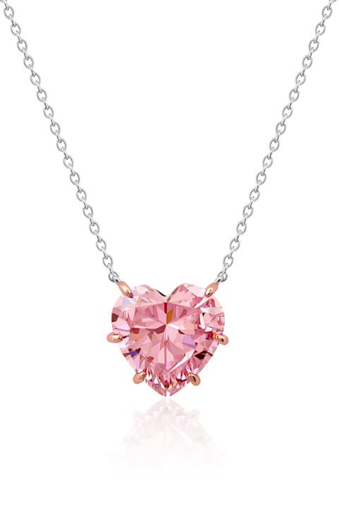 Pink Cubic Zirconia Heart Pendant Necklace