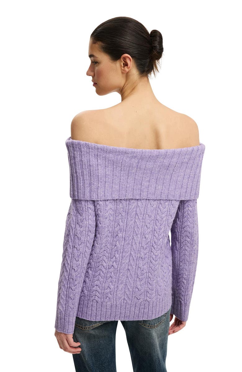 Cotton On Women's Fluffy Cable Off Shoulder Knit, Alternate, color, Violet Crush Marle