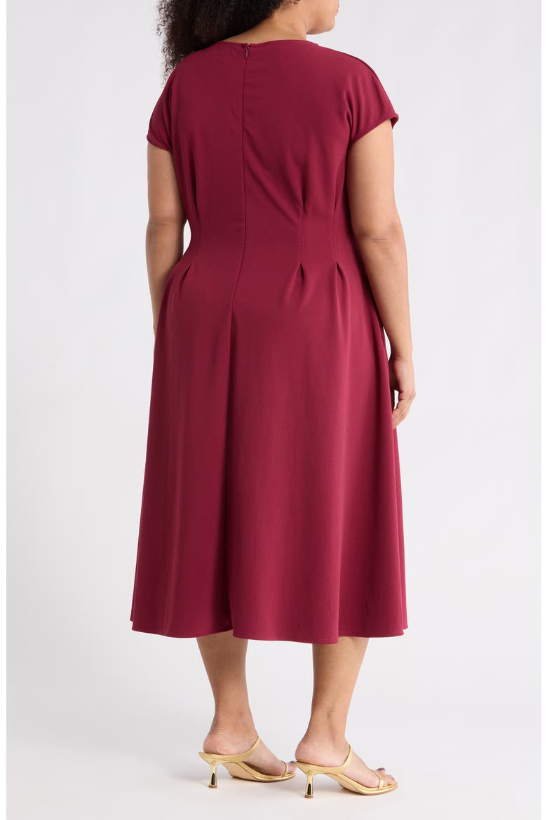 Pleated Cap Sleeve Midi Dress, Alternate, color, BURGUNDY RHODE