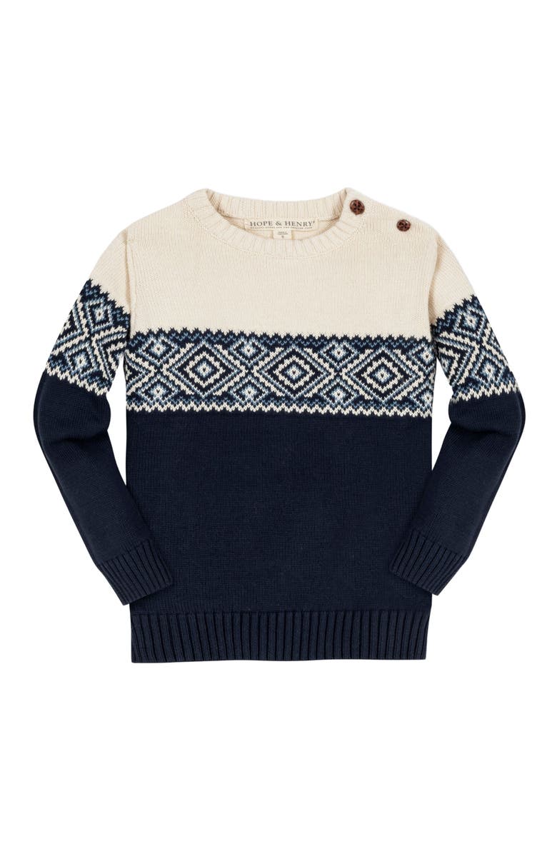 Hope & Henry Boys' Organic Intarsia Crew Neck Button Sweater, Kids, Alternate, color, Ski Lodge Intarsia
