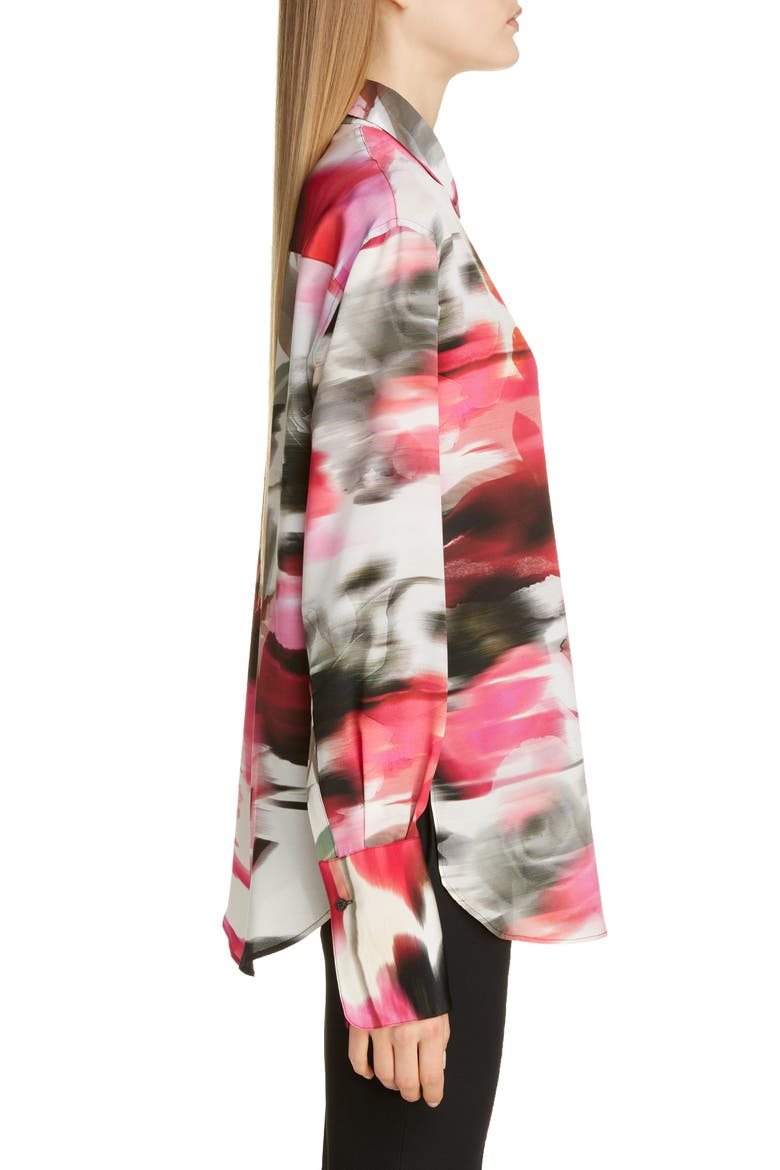 Alexander McQueen Rose Print Silk Blouse, Alternate, color, PINK