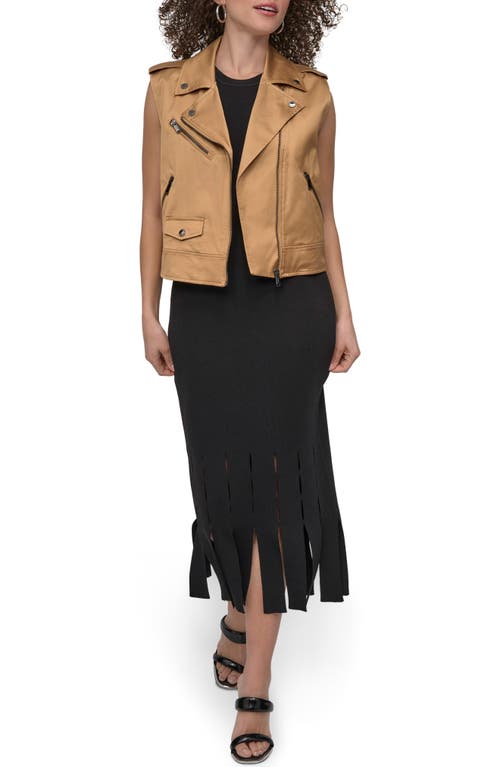 Dkny Faux Leather Moto Vest In Brown