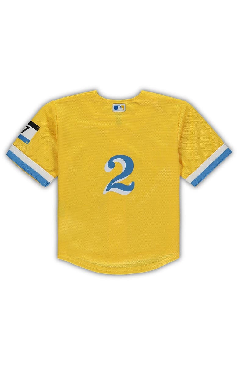 Nike Infant Nike Xander Bogaerts Gold Boston Red Sox City Connect Script Replica Jersey, Alternate, color,