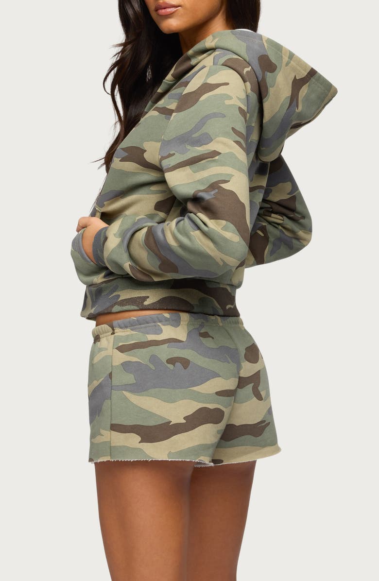 EDIKTED Camo Girl Front Zip Crop Hoodie, Alternate, color, 