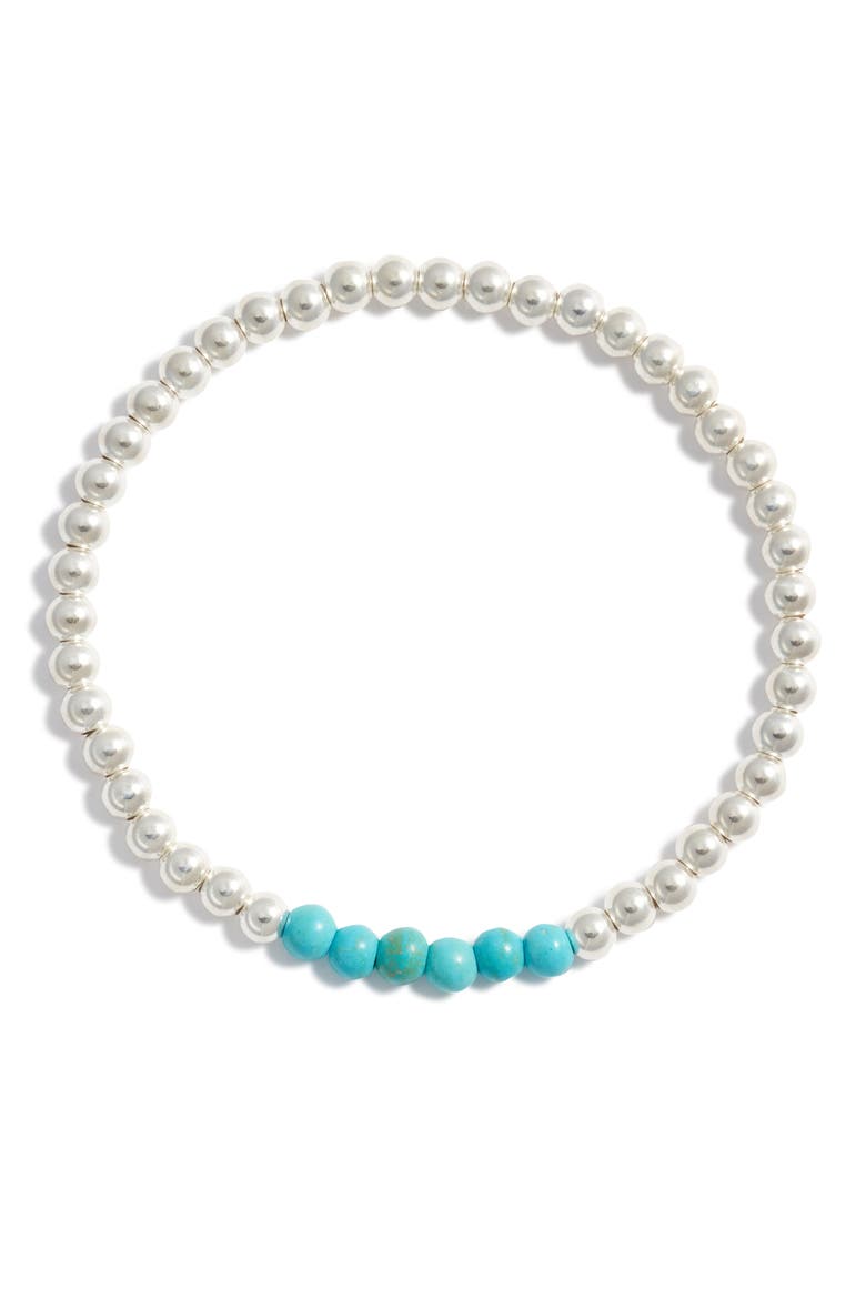 Turquoise Stone & Bead Stretch Bracelet, Main, color, STERLING SILVER