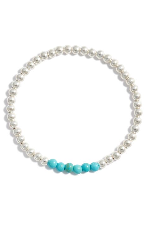 Turquoise Stone & Bead Stretch Bracelet