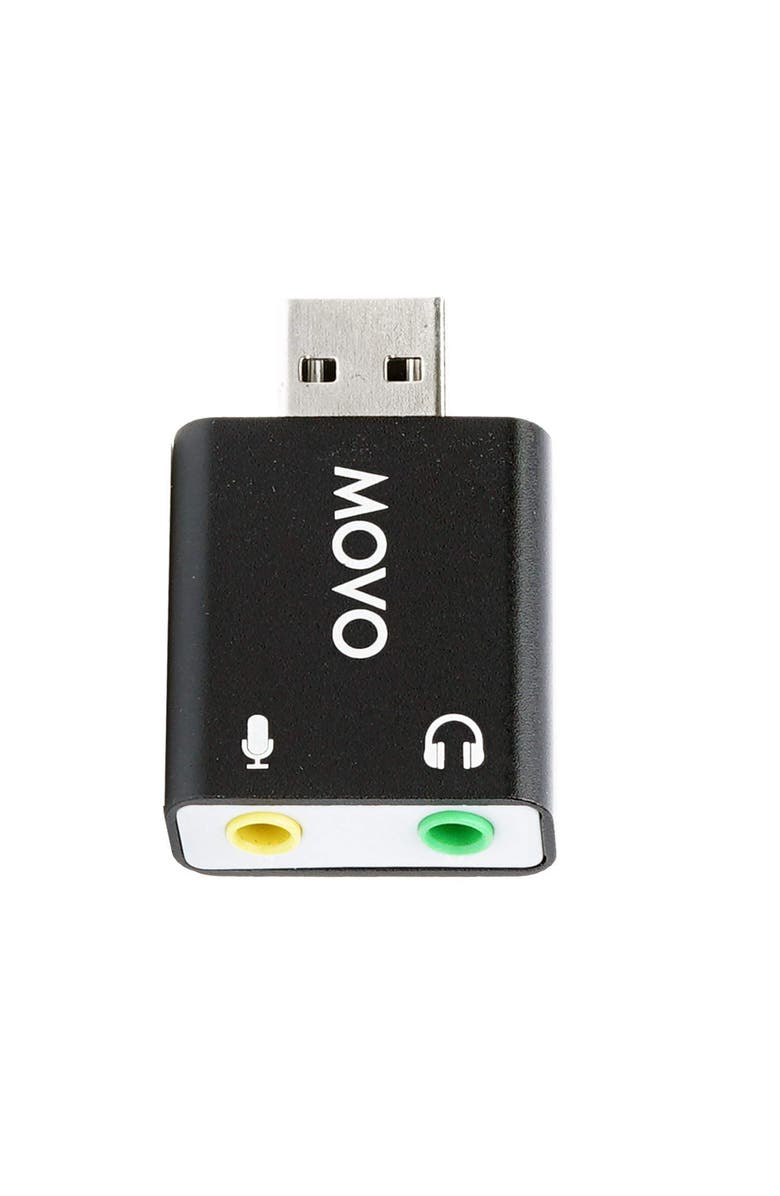 MOVO USB-AC 3.5mm TRS Microphone to USB 2.0 Stereo Audio External Sound Card Adapter for PC and Mac, Main, color, Black