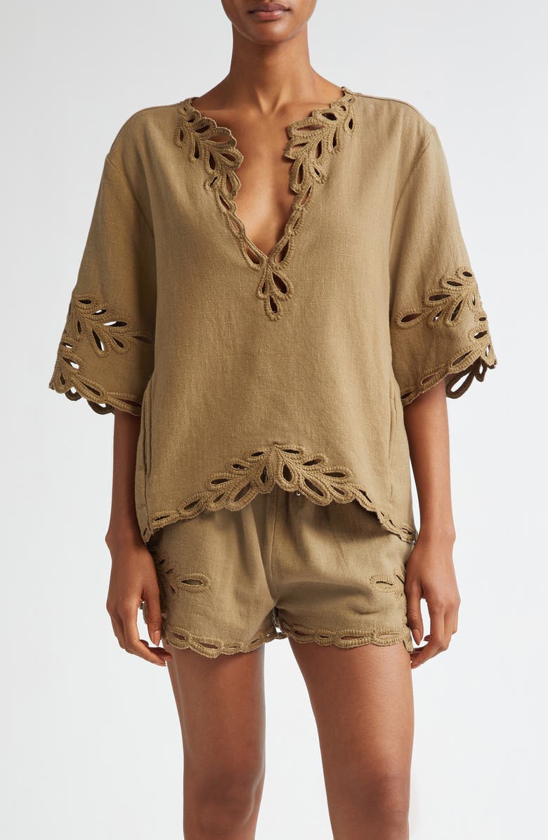 Isabel Marant Étoile Shana Embroidered Cotton Tunic, Main, color, Light Khaki