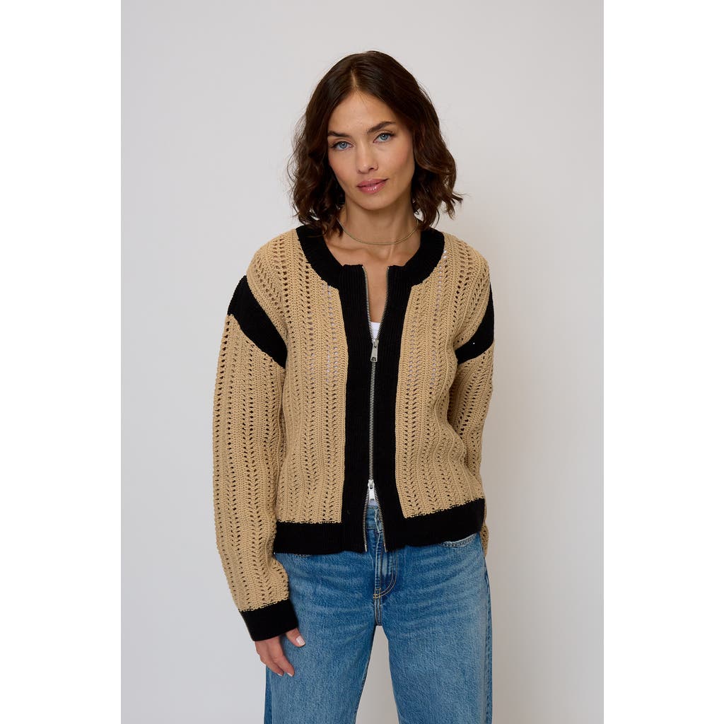 Central Park West Rose Zip-up Sweater In Brown