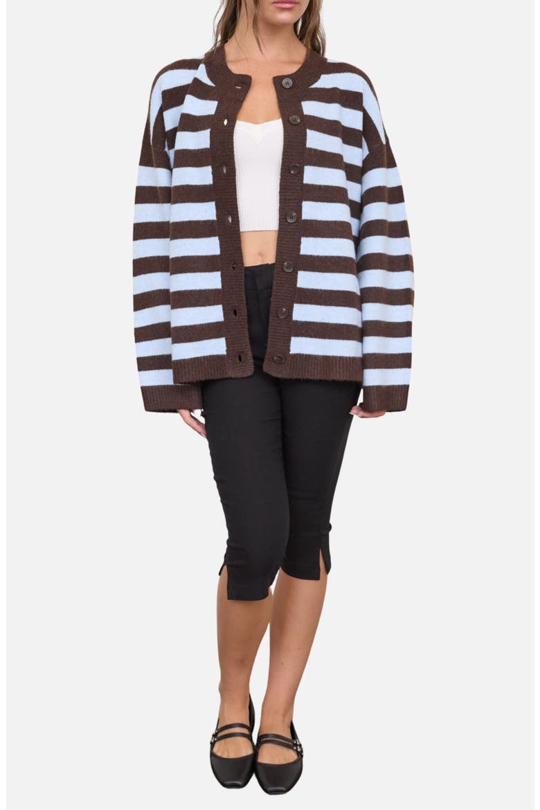 Striped Boxy Cardigan, Alternate, color, DARK BROWN
