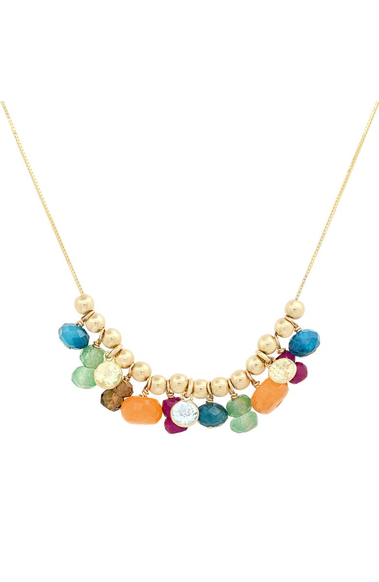 ELLIOT YOUNG MOVEABLE MULTI GEMSTONE BEAD 14K GOLD NECKLACE, Main, color, Red