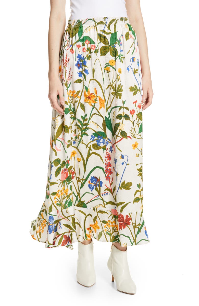 Rodebjer Irmaline Floral Print Silk Skirt, Main, color, 